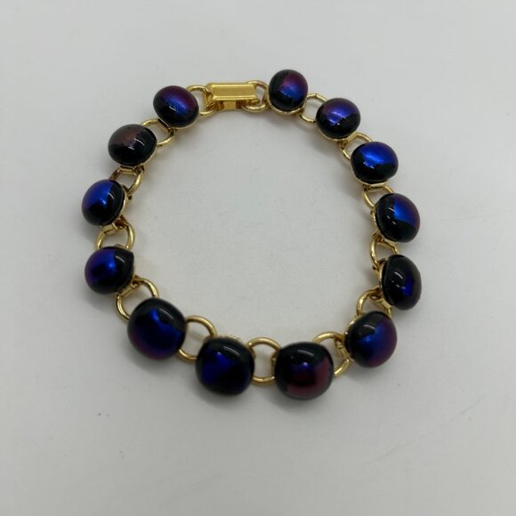 N/A Jewelry - Vintage Gold-Tone Bracelet With Iridescent Dichroic Glass Beads